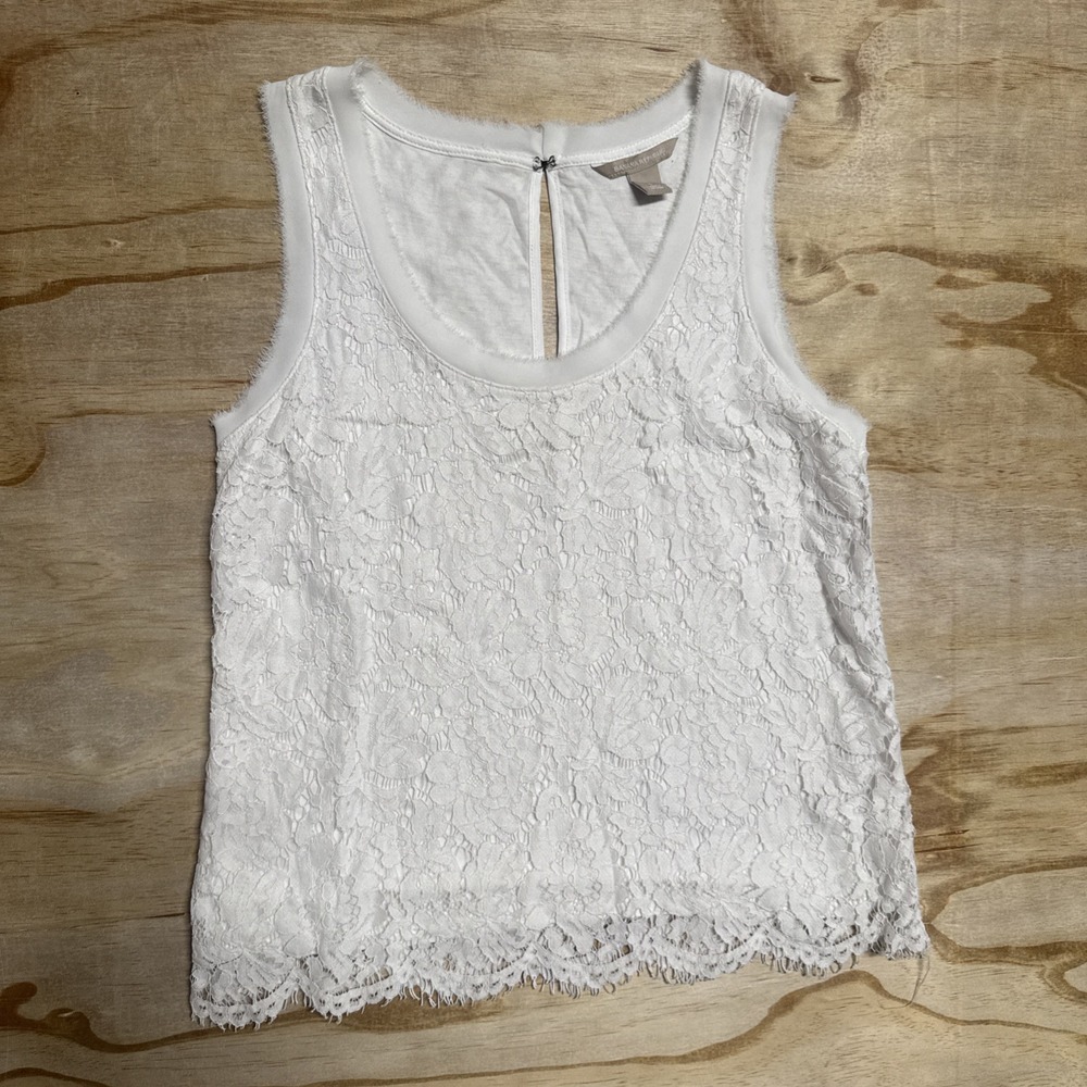 Lace Tank Top with Lining and Raw Edge Women's Size Small White Whimsical Boho‎